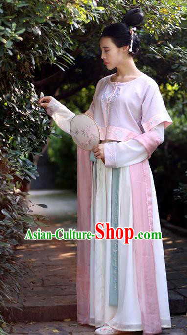 Traditional Chinese Ancient Palace Lady Costume White Cardigan, Asian China Tang Dynasty Imperial Concubine Embroidered Purple Blouse Clothing for Women