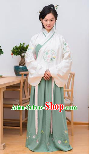 Traditional Chinese Ancient Palace Lady Costume, Asian China Ming Dynasty Imperial Concubine Embroidered White Blouse and Skirt Clothing for Women