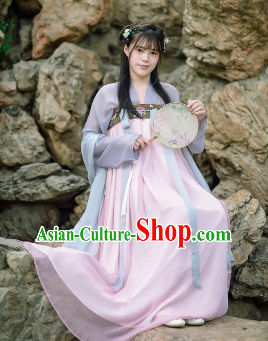 Traditional Chinese Ancient Young Lady Costume Complete Set, Asian China Tang Dynasty Princess Embroidered Clothing for Women