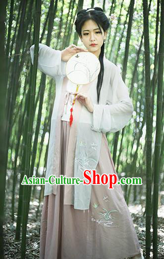 Traditional Chinese Ancient Young Lady Costume Complete Set, Asian China Song Dynasty Princess Embroidered Blouse and Pants for Women