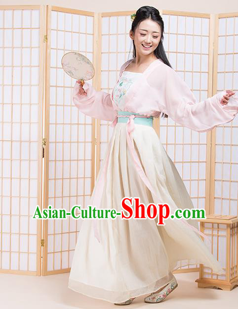 Traditional Chinese Ancient Young Lady Costume Complete Set, Asian China Tang Dynasty Princess Embroidered Clothing for Women