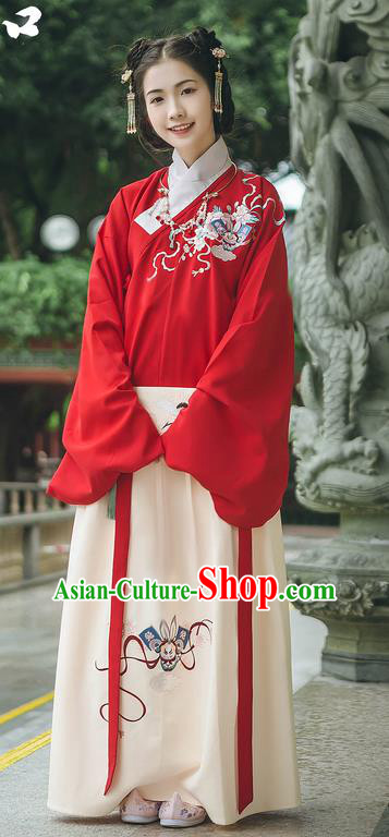 Traditional Chinese Ancient Hanfu Princess Costume, Asian China Ming Dynasty Young Lady Embroidered Clothing Complete Set for Women