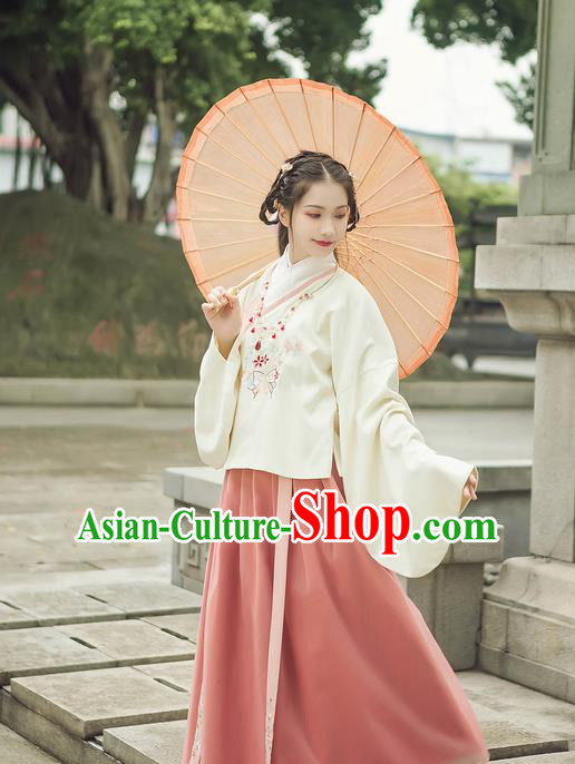 Traditional Chinese Ancient Hanfu Princess Costume Complete Set, Asian China Ming Dynasty Palace Lady Embroidered Clothing for Women