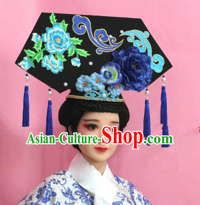 Traditional Handmade Chinese Hair Accessories Qing Dynasty Palace Lady Banners Headwear, Manchu Imperial Concubine Hairpins for Women