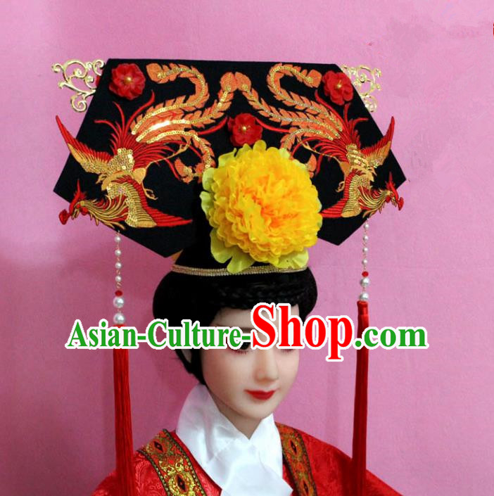 Traditional Handmade Chinese Hair Accessories Qing Dynasty Palace Lady Banners Phoenix Headwear, Manchu Imperial Concubine Hairpins for Women