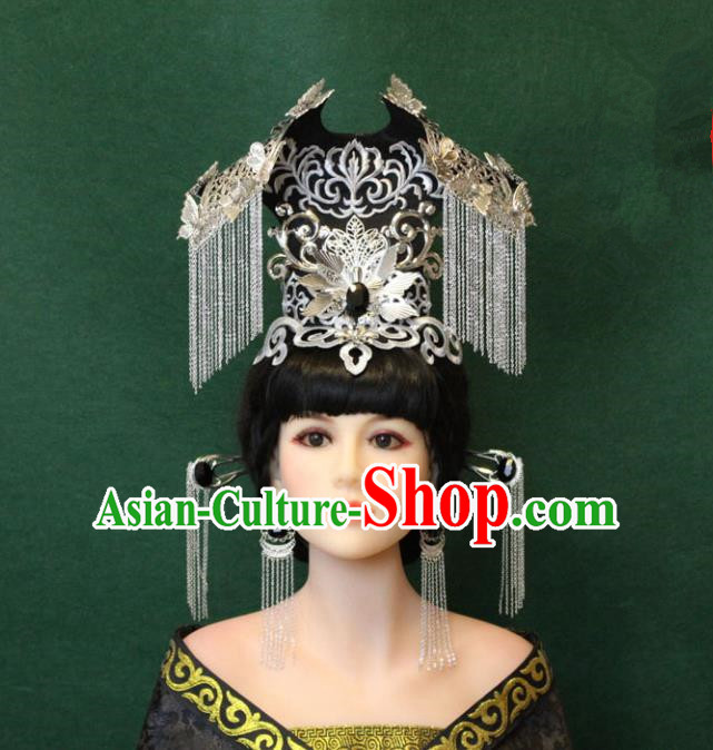 Traditional Handmade Chinese Hair Accessories Empress Tassel Phoenix Coronet Complete Set, Han Dynasty Princess Step Shake Hairpins for Women