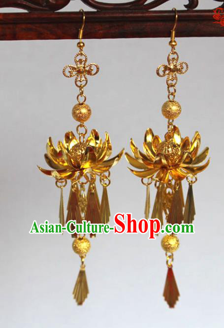 Traditional Handmade Chinese Accessories Tang Dynasty Empress Tassel Lotus Earrings for Women