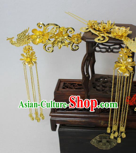 Traditional Handmade Chinese Hair Accessories Empress Phoenix Hairpins, Tang Dynasty Palace Lady Tassel Step Shake for Women