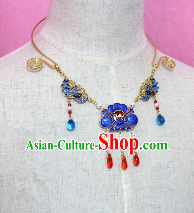 Traditional Handmade Chinese Jewelry Accessories Princess Cloisonne Necklace, China Tang Dynasty Empress Tassel Necklet for Women