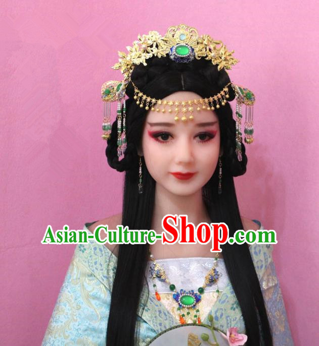 Traditional Handmade Chinese Hair Accessories Princess Phoenix Coronet, China Tang Dynasty Tassel Forehead Ornament Hairpins Complete Set for Women