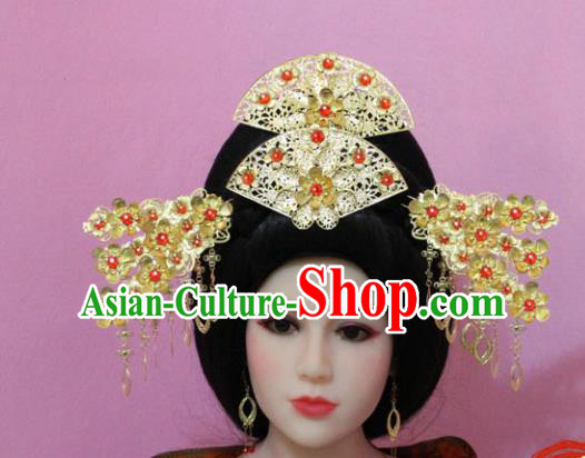 Traditional Handmade Chinese Hair Accessories Princess Phoenix Coronet Complete Set, China Han Dynasty Xiuhe Suit Hairpins for Women