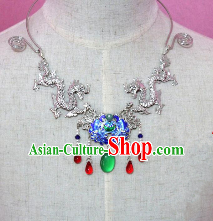 Traditional Handmade Chinese Jewelry Accessories Princess Lotus Necklace, China Tang Dynasty Empress Tassel Cloisonne Necklet for Women