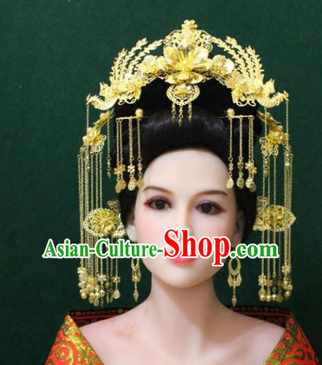 Traditional Handmade Chinese Hair Accessories Hanfu Phoenix Coronet, Royal Princess Tassel Hairpins Complete Set for Women