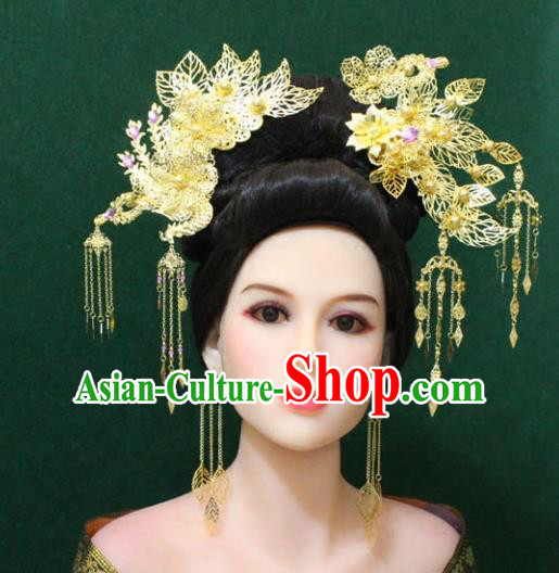 Traditional Handmade Chinese Hair Accessories Hanfu Phoenix Step Shake, Royal Princess Tassel Hairpins Complete Set for Women