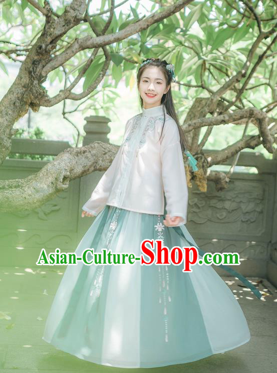 Traditional Chinese Ancient Hanfu Costumes, Asian China Ming Dynasty Princess Embroidery Blouse and Skirts Complete Set for Women