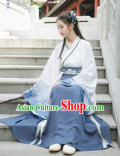 Asian China Han Dynasty Hanfu Princess Embroidery Wide Sleeve Dress Clothing Complete Set