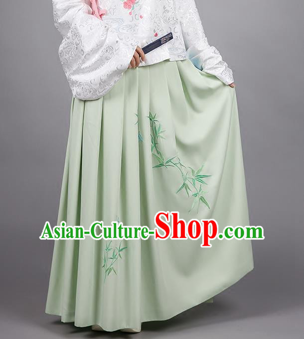 Asian Chinese Ming Dynasty Imperial Princess Costume, Ancient China Palace Lady Embroidered Bamboo Green Skirt for Women