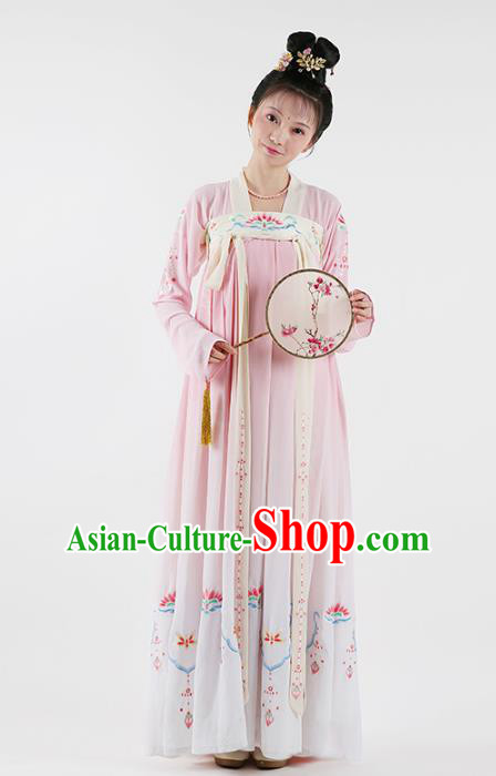 Traditional Chinese Ancient Princess Hanfu Costume Embroidered Blouse and Slip Skirt, Asian China Tang Dynasty Palace Lady Clothing for Women