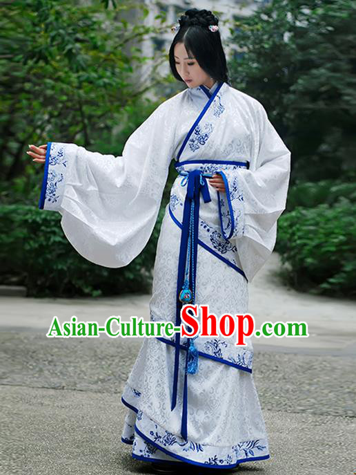 Asian Chinese Han Dynasty Palace Lady Costume Hanfu Curve Bottom, Traditional China Ancient Princess Clothing for Women