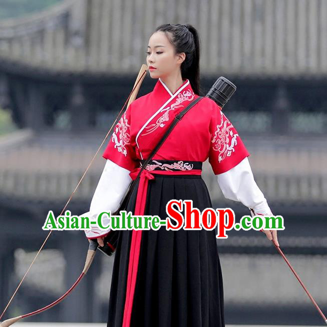 Asian Chinese Ming Dynasty Imperial Guards Costume, Traditional China Ancient Princess Embroidered Swordswoman Clothing