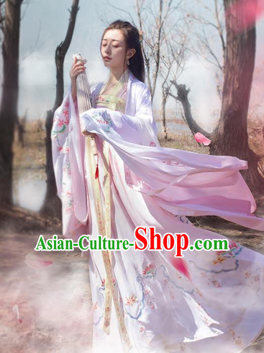 Asian Chinese Tang Dynasty Imperial Princess Costume, Traditional China Ancient Palace Lady Embroidered Pink Wide Sleeve Cloak