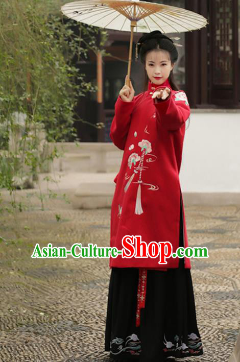 Asian Chinese Ming Dynasty Imperial Princess Costume, Ancient China Palace Lady Embroidered Coat Long Blouse for Women