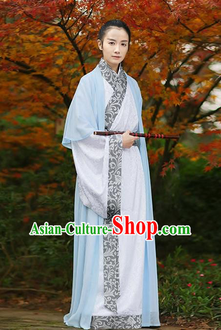 Asian Chinese Han Dynasty Swordsman Costume, Ancient China Knight Embroidered Long Robe Clothing for Men