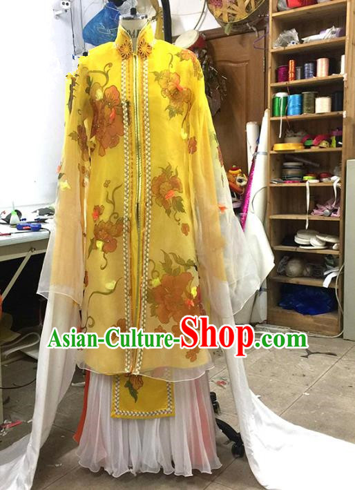 Traditional Chinese Peking Opera Dance Water Sleeve Yellow Costume, China Ancient Beijing Opera Hua Tan Fairy Dance Clothing for Women