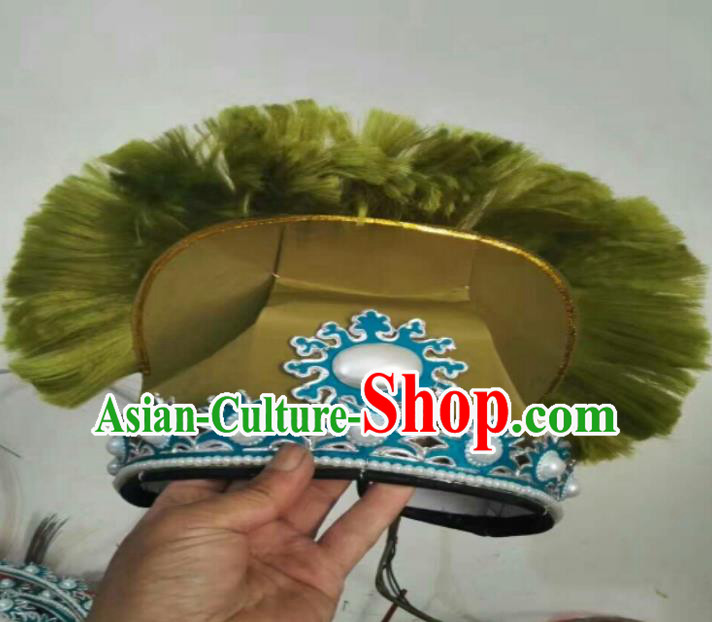 Traditional Chinese Peking Opera Old Men Green Hats, China Ancient Beijing Opera Ministry Councillor Headwear for Men