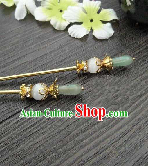 Traditional Handmade Chinese Hair Accessories Green Jade Hairpins, China Palace Lady Hanfu Hair Stick for Women