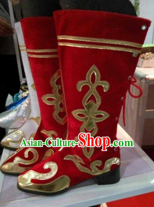 Traditional Chinese Minority Mongol Nationality Ethnic Mongolian Red Boots Mongolian Jockey Boots Tanks Boots