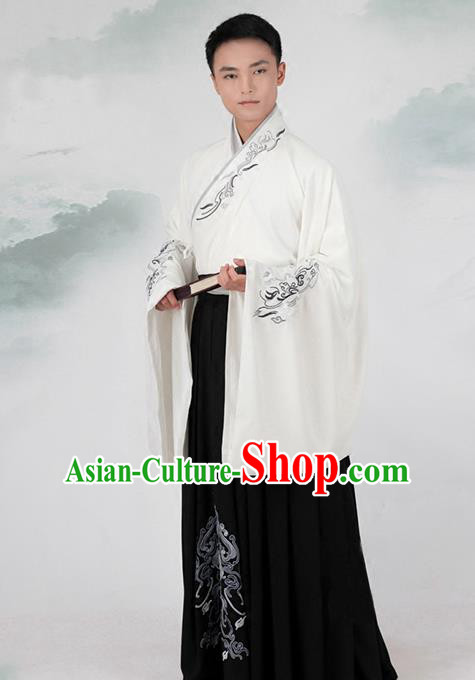 Asian Chinese Han Dynasty Scholar Costume, Ancient China Minister Embroidered Hanfu Clothing for Men