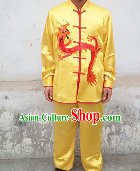 Traditional Chinese Classical Dance Yangge Fan Dance Costume, Folk Dance Drum Dance Lion Dance Yellow Clothing for Men