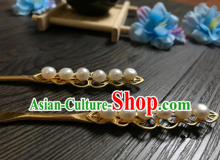 Traditional Handmade Chinese Hair Accessories Copper Hairpins, China Palace Lady Hanfu Pearls Hair Stick for Women