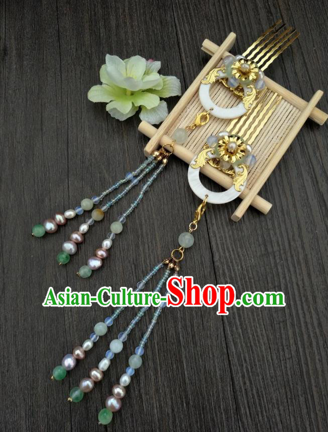 Traditional Handmade Chinese Hair Accessories Hanfu Shell Hair Comb, China Palace Lady Tassel Hairpins for Women