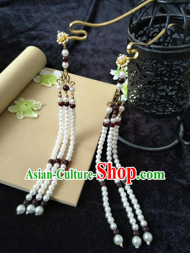 Traditional Handmade Chinese Hair Accessories Hanfu Hairpins, China Palace Lady Pearls Tassel Step Shake for Women