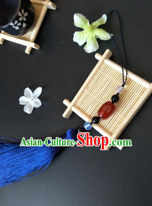 Traditional Handmade Chinese Hanfu Accessories Jade Pendant, China Palace Lady Blue Tassel Waist Pendant for Women