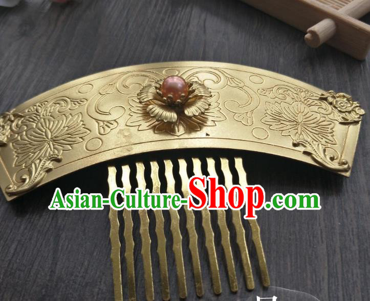 Traditional Handmade Chinese Hair Accessories Hanfu Copper Hairpins, China Palace Lady Jade Hair Comb for Women