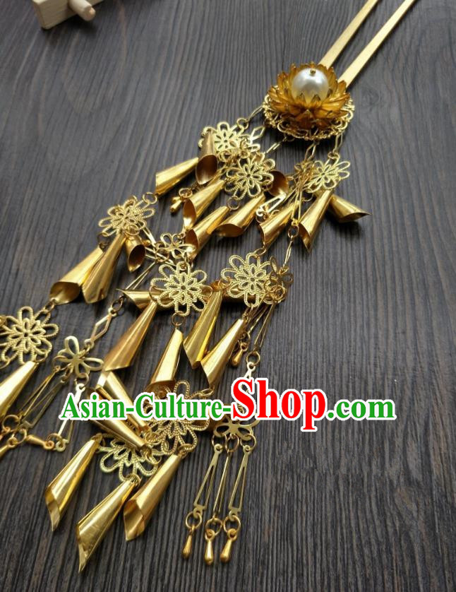 Traditional Handmade Chinese Hair Accessories Hanfu Golden Tassel Hairpins, China Ancient Tang Dynasty Palace Lady Step Shake for Women