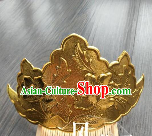 Traditional Handmade Chinese Hair Accessories Hanfu Copper Hairpins, China Ancient Tang Dynasty Palace Lady Lotus Hair Comb for Women