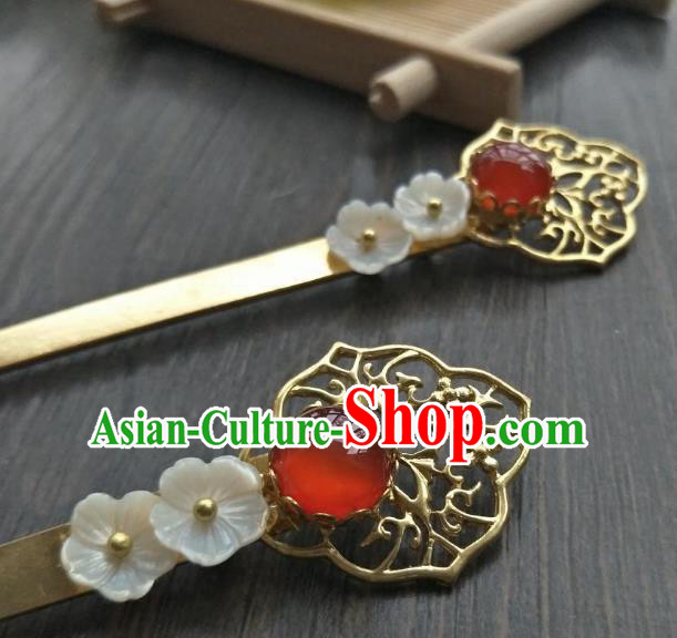 Traditional Handmade Chinese Hair Accessories Red Agate Hairpins, China Ancient Tang Dynasty Palace Lady Hanfu Hair Stick for Women