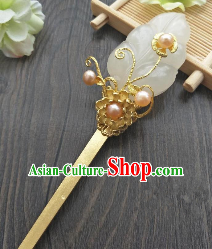 Traditional Handmade Chinese Hair Accessories Copper Jade Hairpins, China Palace Lady Hanfu Hair Stick for Women