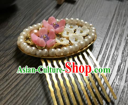 Traditional Handmade Chinese Hair Accessories Pearls Hair Comb Kanzashi, China Ancient Palace Lady Hanfu Hairpins for Women