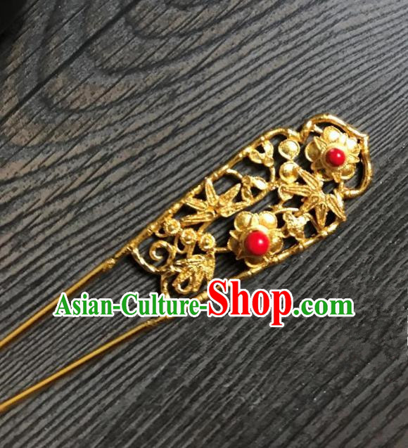 Traditional Handmade Chinese Hair Accessories Golden Kanzashi, China Ancient Palace Lady Hanfu Hairpins for Women