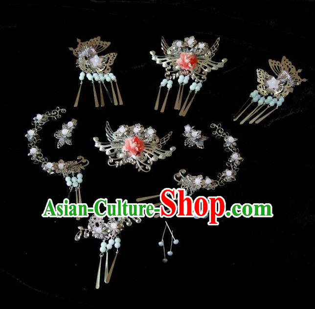 Traditional Handmade Chinese Hair Accessories Complete Set, China Qin Dynasty Tassel Hair Claw Hairpins for Women