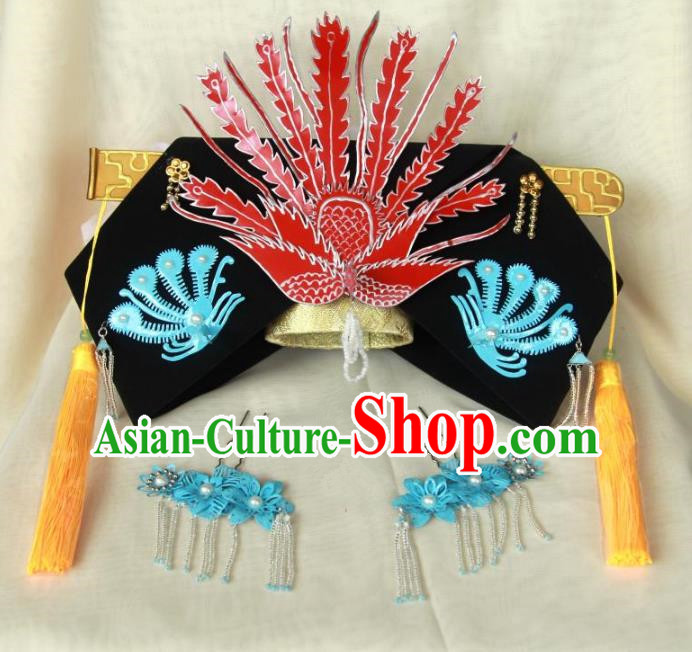 Traditional Handmade Chinese Qing Dynasty Hair Accessories Queen Headwear, China Manchu Imperial Concubine Phoenix Hairpins Headpiece