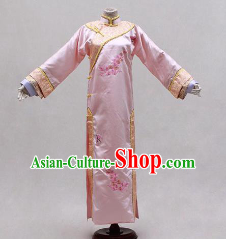 Traditional Ancient Chinese Manchu Imperial Concubine Pink Costume, Asian Chinese Qing Dynasty Princess Embroidered Dress Clothing for Women
