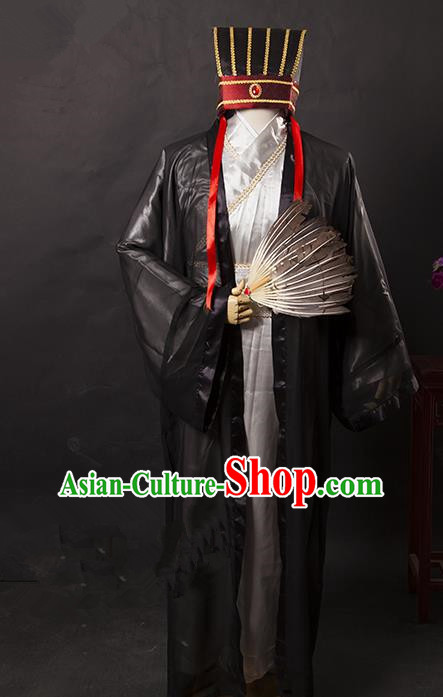 Traditional Chinese Peking Opera Old Men Costume, China Ancient Beijing Opera Three Kingdoms Zhuge Liang Gwanbok for Men