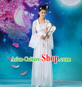 Traditional Chinese Tang Dynasty Young Lady Costume, China Ancient Princess Embroidered Fairy White Dress Clothing for Women