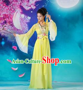 Traditional Ancient Chinese Palace Lady Dance Costume, Asian Chinese Tang Dynasty Fairy Yellow Dress Clothing for Women